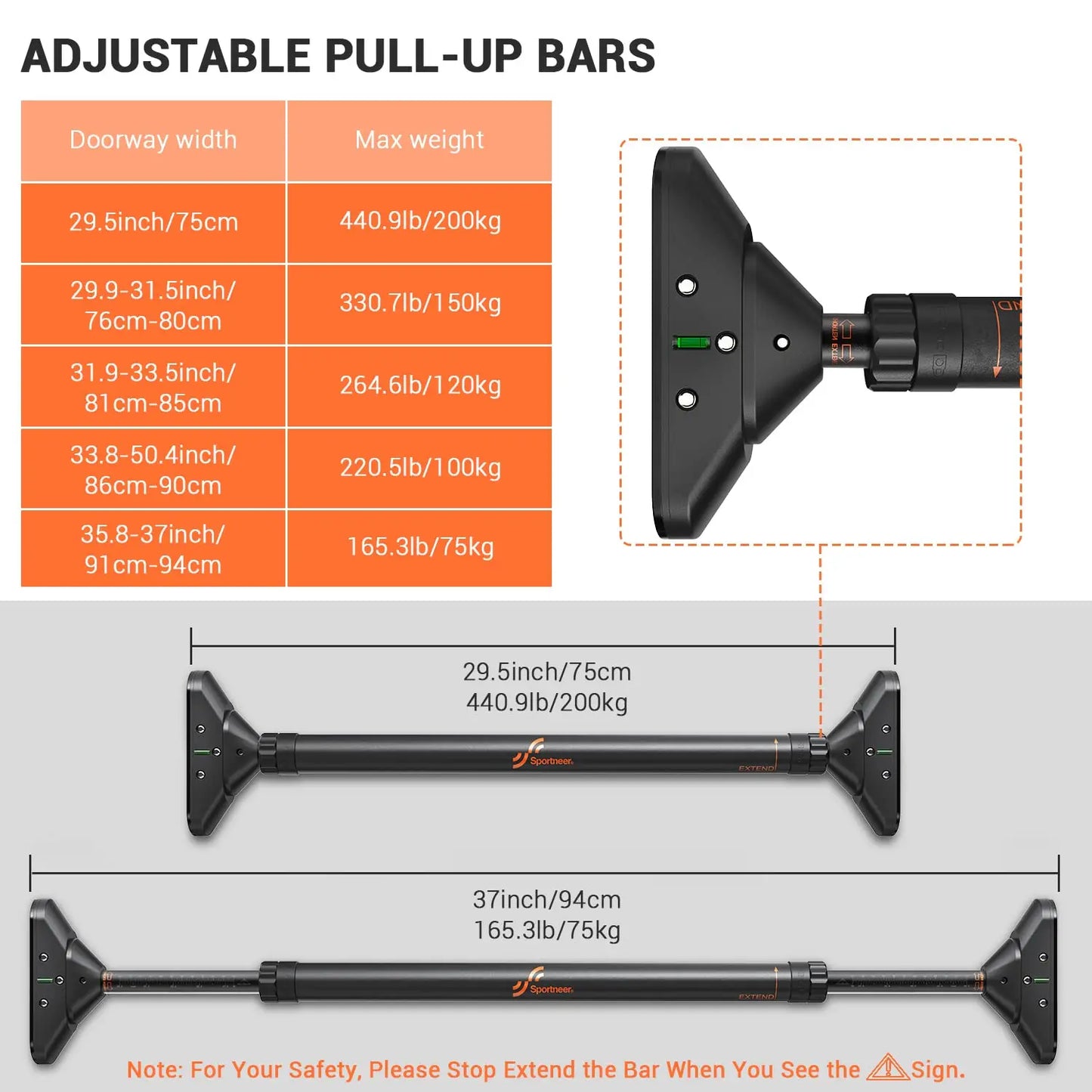 Adjustable Doorway/Hallway Pull-up Bar