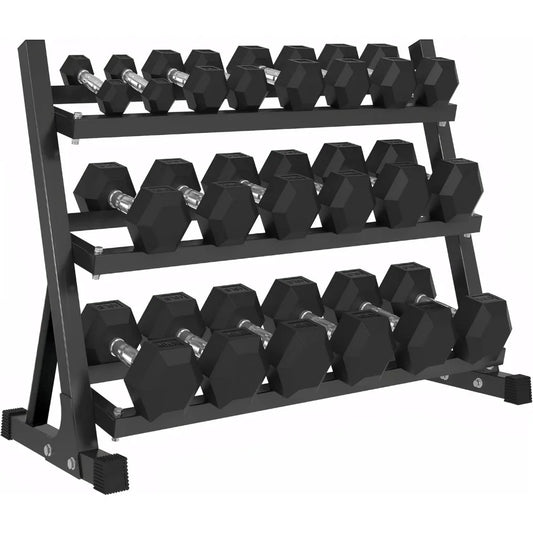 Rubber Hex Dumbbell Set with Rack