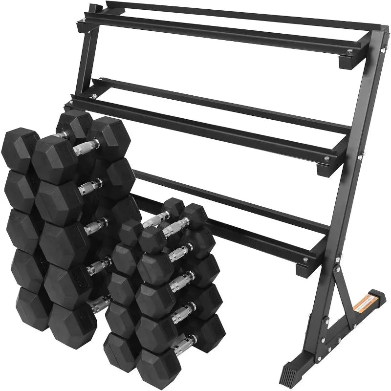 Rubber Coated Hex Dumbbells Set with Rack
