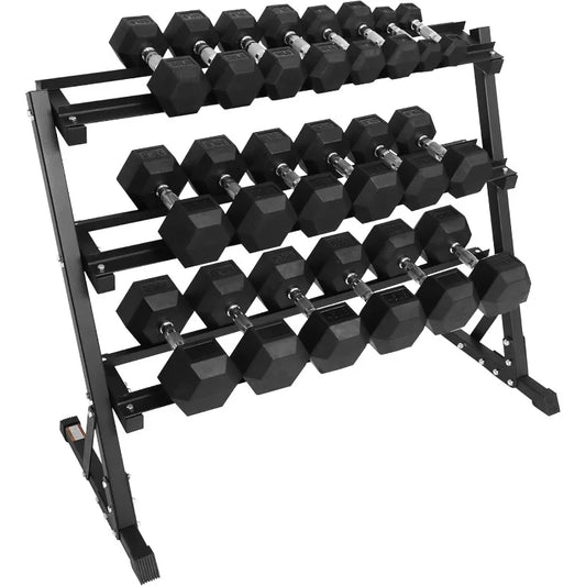 Rubber Coated Hex Dumbbells Set with Rack