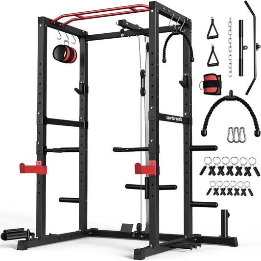 Weightlifting Power Cage Rack with Cable System