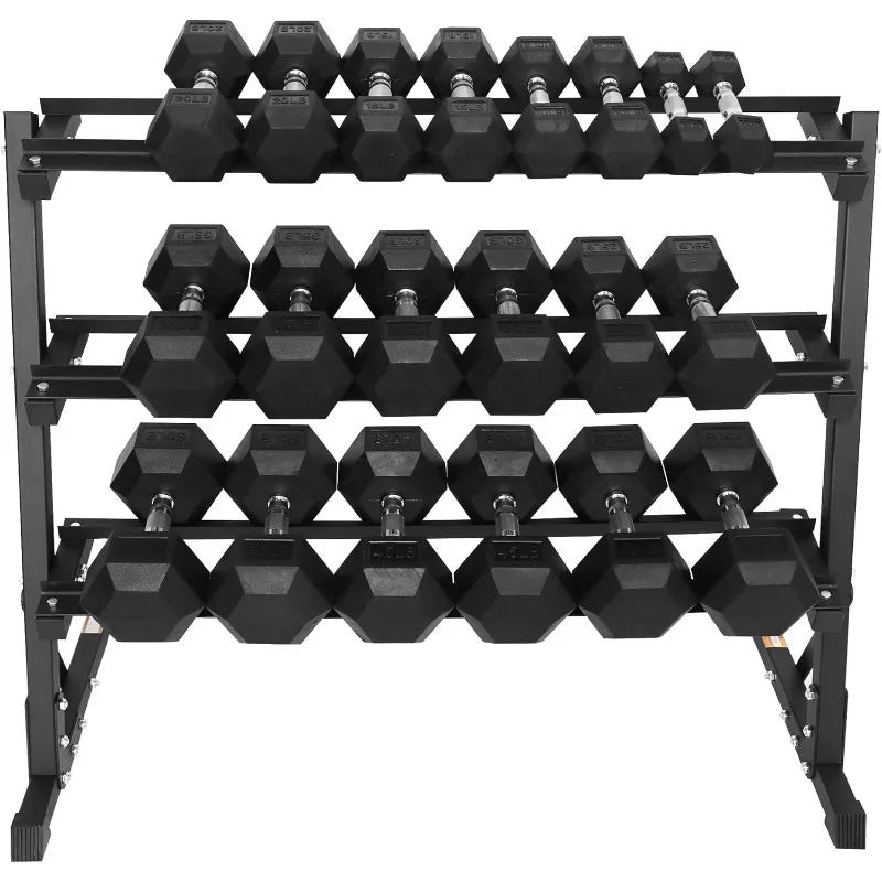 Rubber Coated Hex Dumbbells Set with Rack